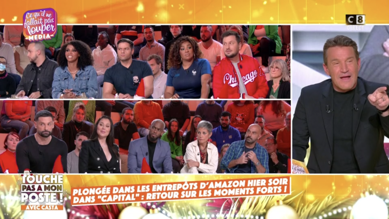 Cyril Hanouna n'était pas présent sur le plateau de TPMP ce soir : c'est donc Benjamin Castaldi et de nombreux chroniqueurs de TPMP People qui ont assuré l'animation du talk sur C8. (Capture d'écran C8)