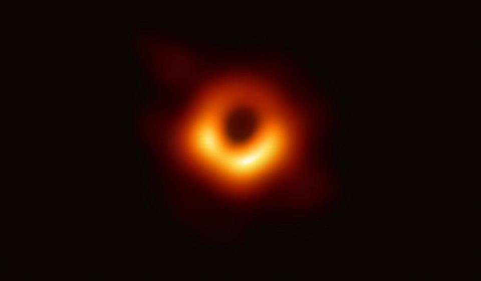 The image of the black hole at the centre of galaxy M87 taken by the Event Horizon Telescope in April.