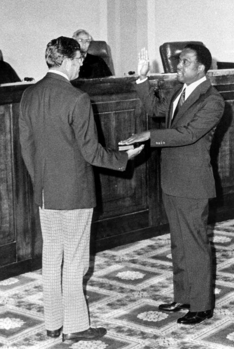 Joseph Hatchett being sworn in as Florida Supreme Court justice, Sept. 2, 1975.