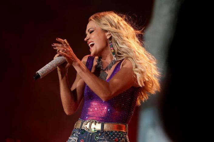 Headliner Carrie Underwood performs on the Mane Stage at Stagecoach country music festival in Indio, Calif., on Saturday, April 30, 2022. 