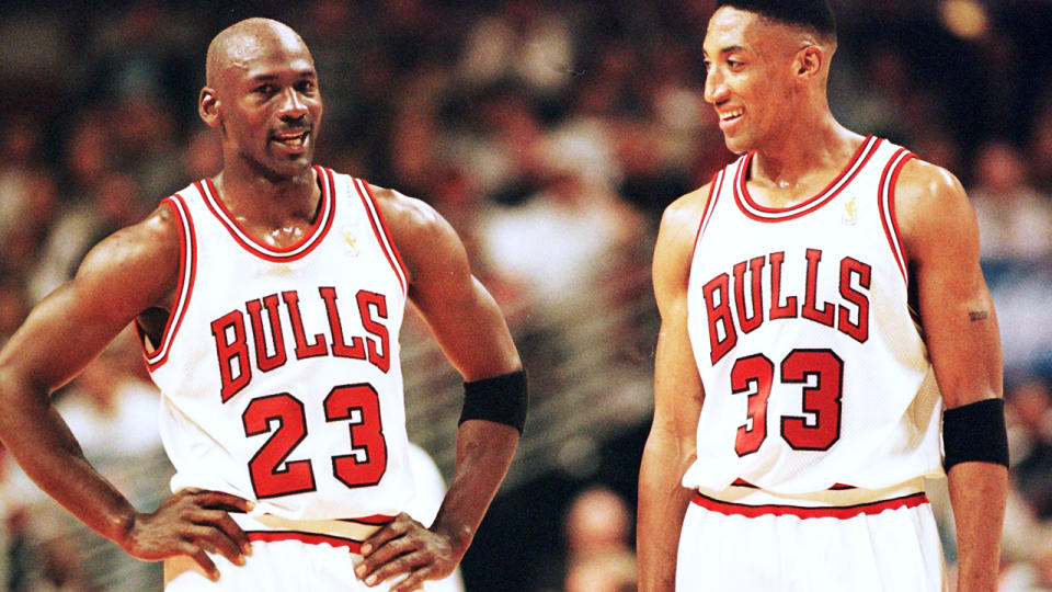 Michael Jordan and Scottie Pippen, pictured here in action for the Chicago Bulls in the 1990s.