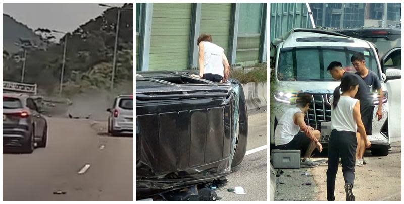 吐露港客貨車自炒翻側再撞私家車(網上圖片)