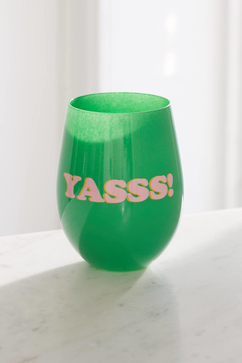 9) Yasss Stemless Wine Glass