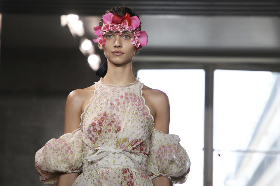 A model wears a creation as part of the Valli Ready To Wear Spring-Summer 2020 collection, unveiled during the fashion week, in Paris, Monday, Sept. 30, 2019. (Photo by Vianney Le Caer/Invision/AP)