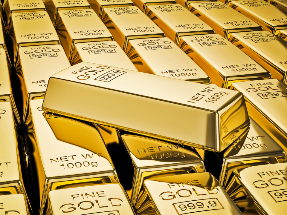 A close-up view of gold bars.