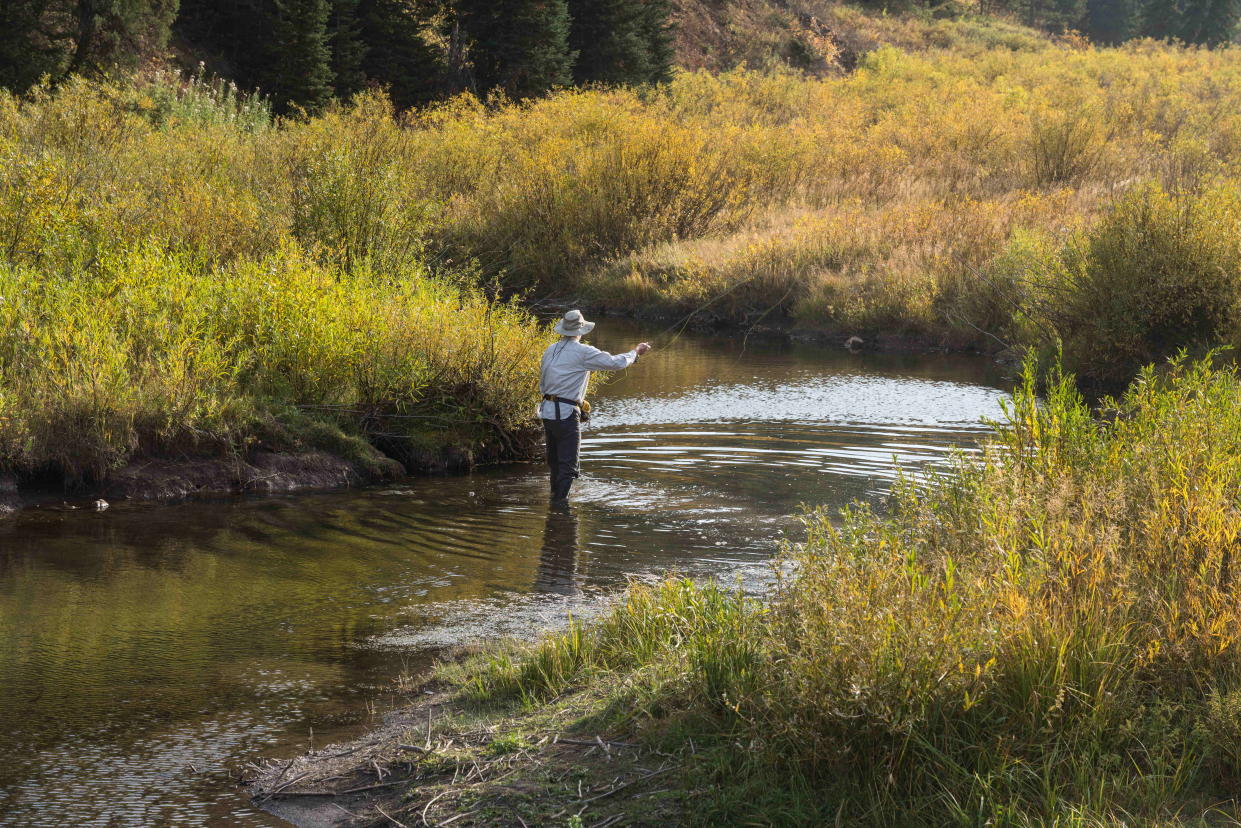 A man fly-fishing on Tin Cup Creek near Wayan, Idaho, in 2020. (Jon G. Fuller/VW Pics via ZUMA Wire)