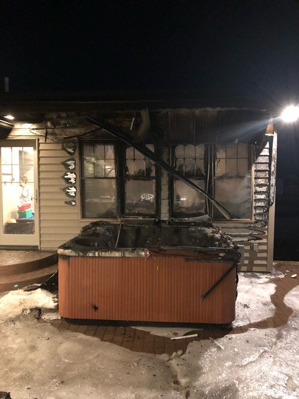 A hot tub caught fire early Saturday morning and spread to the exterior of a Watertown home, according to the fire department.  Nobody was injured.