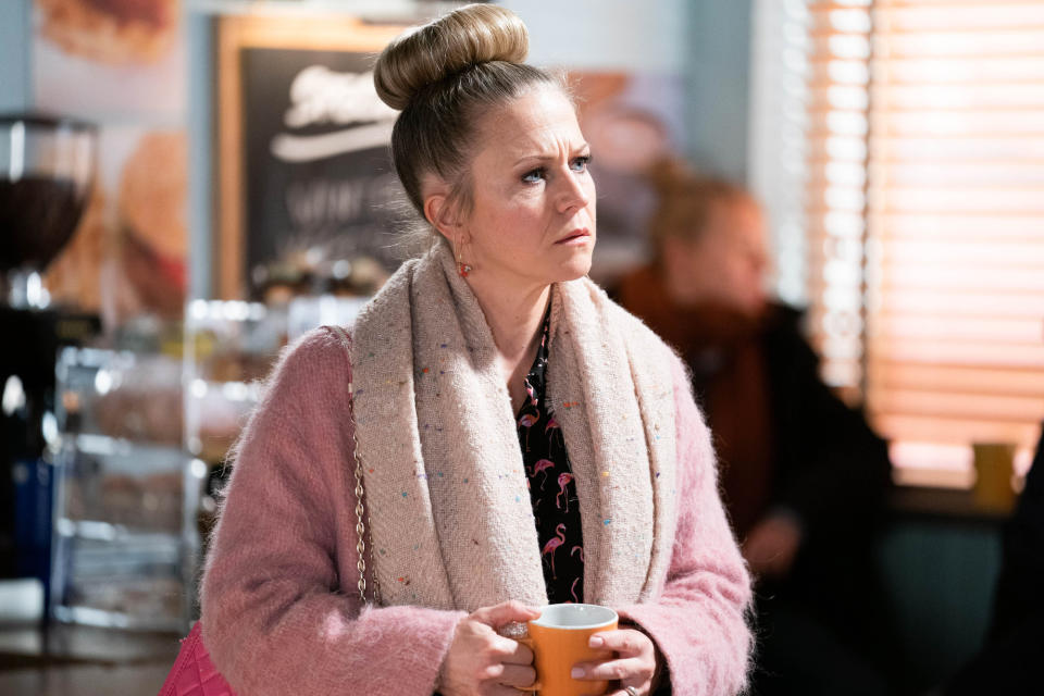 Linda Carter (KELLIE BRIGHT) in EastEnders. (BBC - Photographer: Jack Barnes)