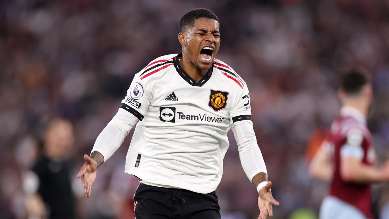  Marcus Rashford of Manchester United reacts during a Premier League match 