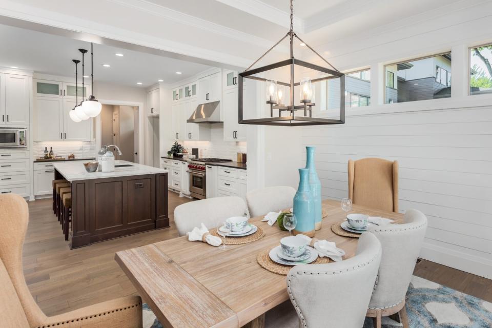 layered lighting in bright kitchen