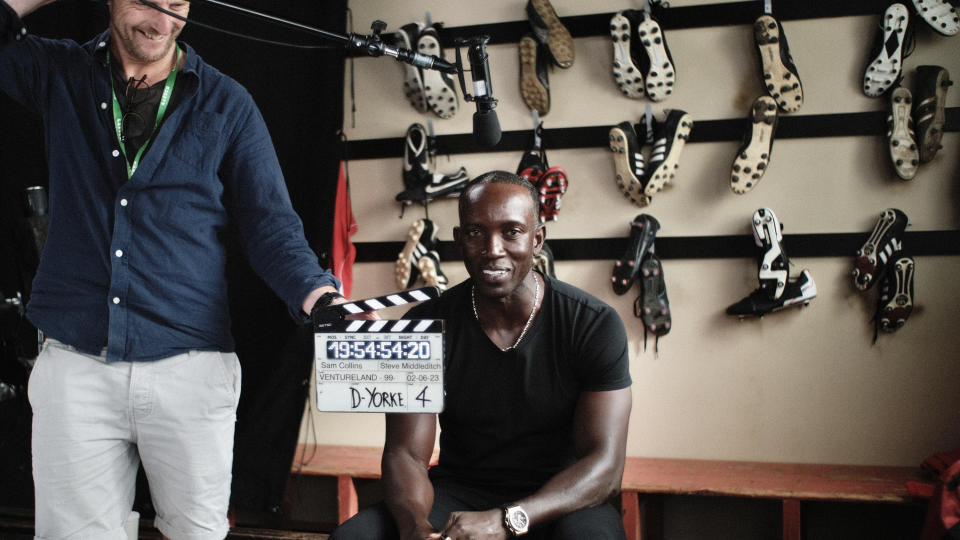 Manchester United legend Dwight Yorke appears throughout new docuseries 99. (Prime Video)
