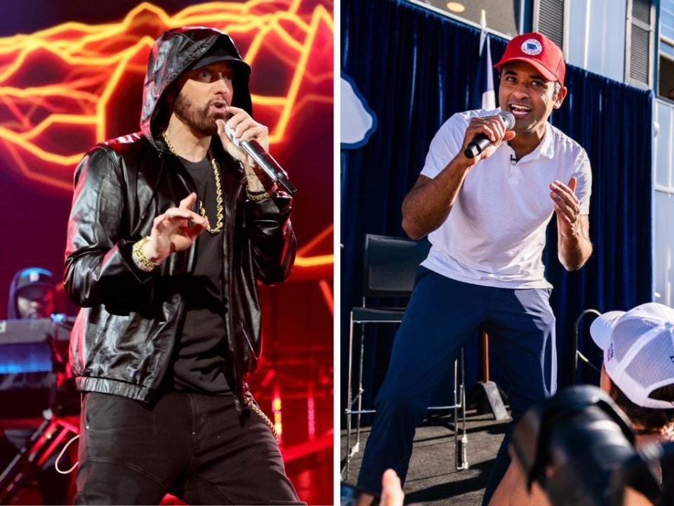 Eminem (left) and Vivek Ramaswamy (right).