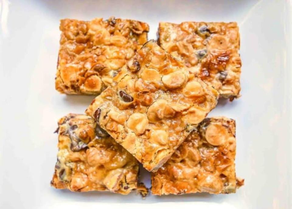 <p>Plain Chicken</p><p>A simple dessert loaded with chocolate and nuts that can be ready in about 20 minutes.</p><p><strong>Get the recipe: <a href="https://www.plainchicken.com/magic-crescent-bars/" rel="nofollow noopener" target="_blank" data-ylk="slk:Magic Crescent Bars;elm:context_link;itc:0;sec:content-canvas" class="link ">Magic Crescent Bars</a></strong></p>
