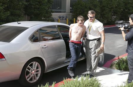 A Las Vegas Metropolitan Police Department photo shows a suspect in the fatal shooting February 12, 2015 of Tammy Meyers in Las Vegas being taken into custody in Las Vegas, Nevada February 19, 2015. REUTERS/Las Vegas Metropolitan Police Department/Handout