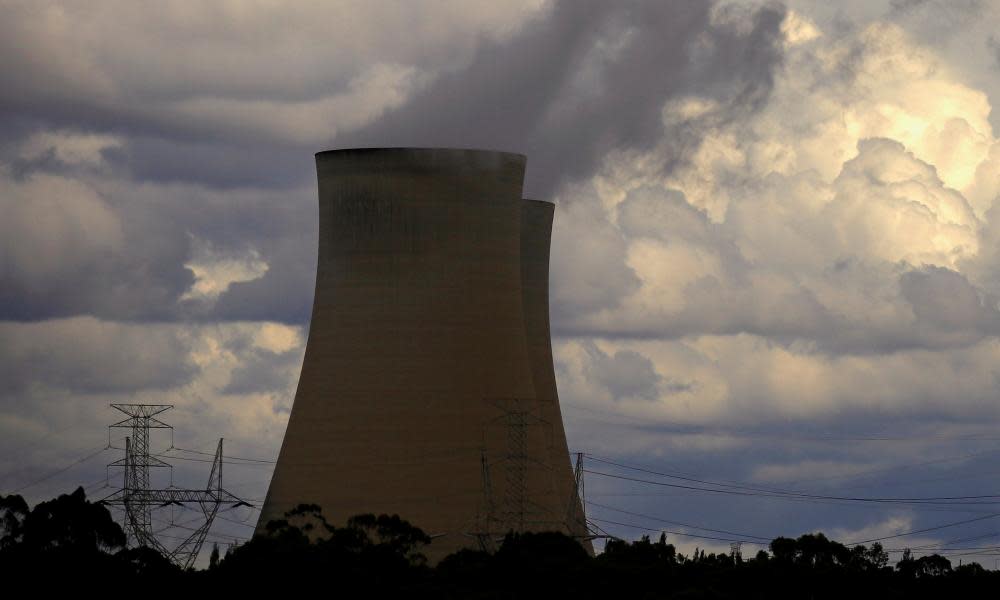 Chimneys at the Bayswater coal-powered thermal power station near the NSW town of Muswellbrook.