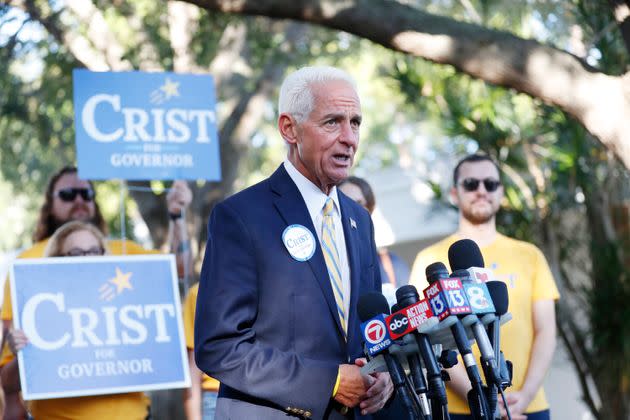 Florida gubernatorial candidate Rep. Charlie Crist speaks to the media before casting his vote in the primary election on Aug. 23, 2022. (Photo: Octavio Jones via Getty Images)