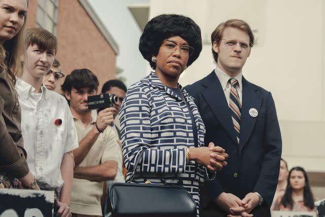 <p>Glen Wilson/Netflix</p> Regina King as Shirley Chisholm and Lucas Hedges as Robert Gottlieb in Shirley.