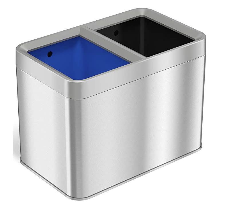 This iTouchless Dual Compartment Slim Open Top Waste Bin for trash and recyclables is small enough for a bathroom.&nbsp;<strong><a href="https://www.amazon.com/iTouchless-Compartment-Recycle-Container-Stainless/dp/B07K3ZW8KX/ref=sr_1_2?thehuffingtop-20" target="_blank" rel="noopener noreferrer">Find it for $60 on Amazon</a>.</strong>