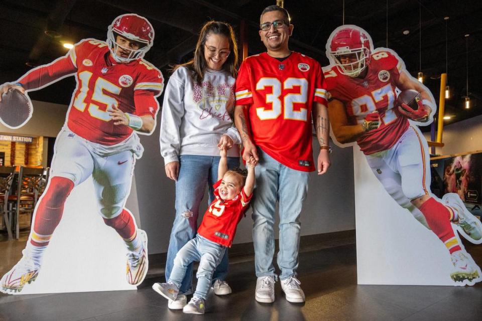 When they married in 2020, Samuel Romero had one condition for his wife Jazmine. That was that she leave her Cowboys fandom behind, and let their 2-year-old daughter Elise root for the Chiefs too. Emily Curiel/ecuriel@kcstar.com