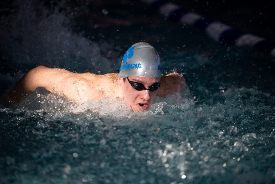 Passaic County swimming championships at Passaic County Technical Institute on Saturday, January 8, 2022. Adam Kiss, of PCTI, in the boys 200 yard IM finals. 
