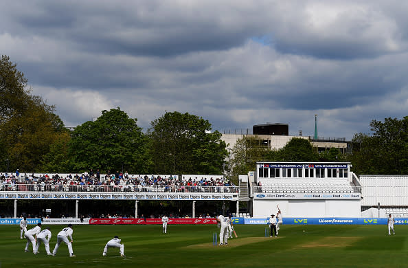 CHELMSFORD, ENGLAND - MAY 05: A general view of pla during Day One of the LV= Insurance County Championship match between Essex and Yorkshire at The Cloud County Ground on May 05, 2022 in Chelmsford, England. (Photo by Alex Davidson/Getty Images)