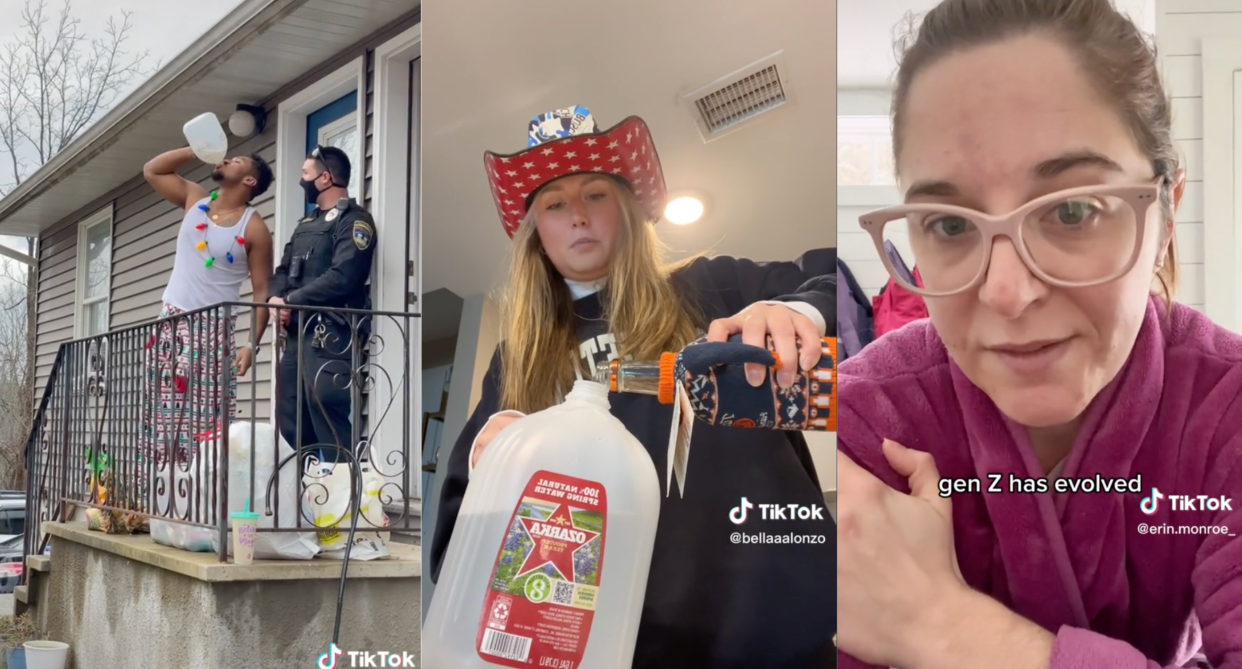 3 photos of college students drinking and preparing a borg, blackout rage gallon, tiktok video screenshots of borgs