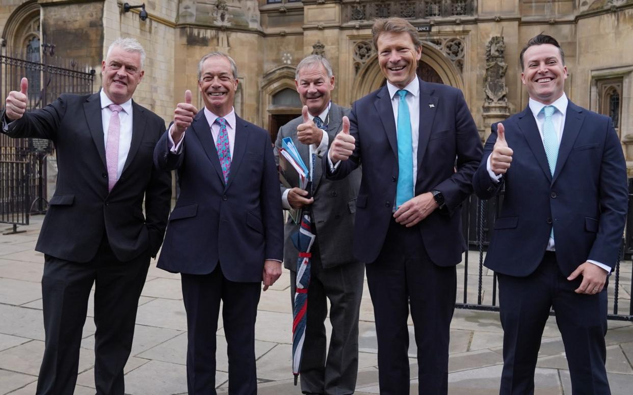 Reform UK MPs (L-R): Lee Anderson, Nigel Farage, Rupert Lowe, Richard Tice and James McMurdock