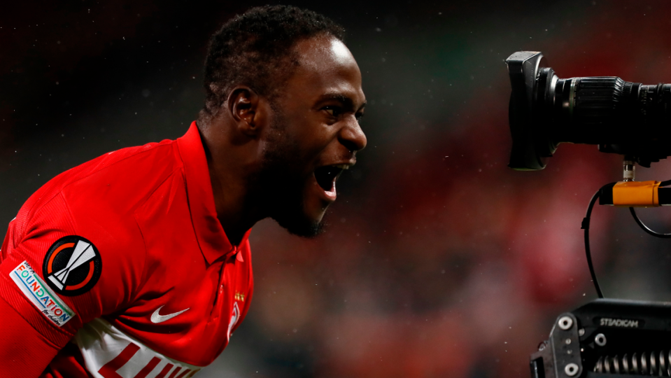 Victor Moses celebrates a Spartak Moscow goal in 2021