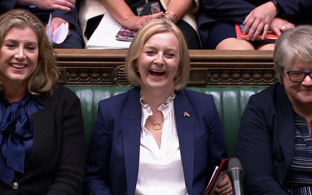 Liz Truss, the new Prime Minister, is pictured during her first PMQs in the House of Commons today