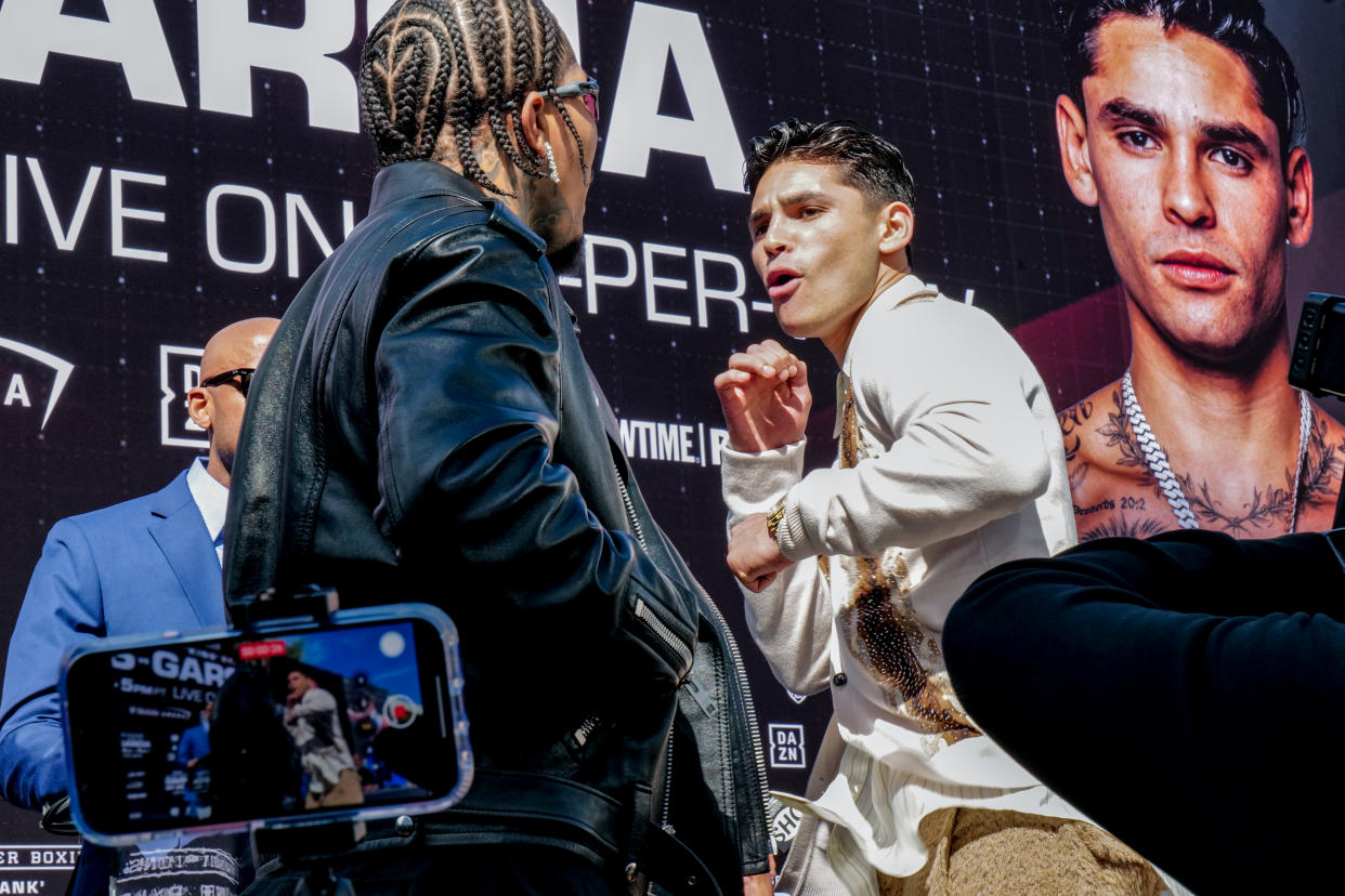 Ryan García en una conferencia de prensa promocional junto a Gervonta Davis. (Sye Williams/Getty Images