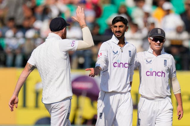 Shoaib Bashir, centre, is certainly one for the future (Ashwini Bhatia/AP)