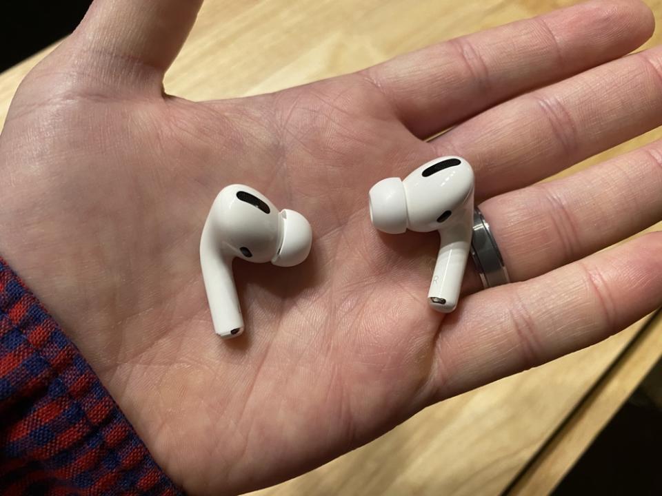 The AirPods Pro come with new silicone tips that form a seal inside your ear that enables their active noise-cancellation feature. (Image: Howley)