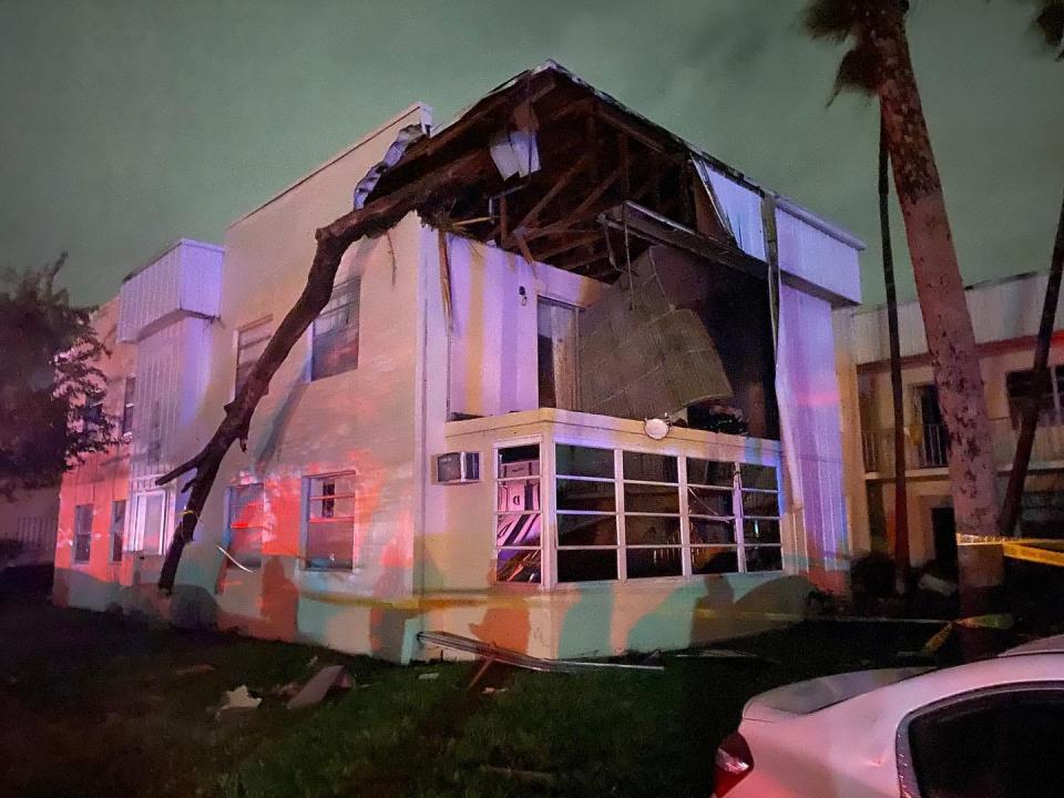 Suspected tornado damage from Hurricane Ian's supercell thunderstorms at Kings Point in western Delray Beach on Sept. 27, 2022.