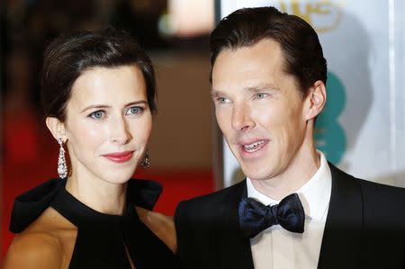 Actor Benedict Cumberbatch and his fiancee Sophie Hunter arrive at the British Academy of Film and Arts (BAFTA) awards ceremony at the Royal Opera House in London February 8, 2015. REUTERS/Suzanne Plunkett