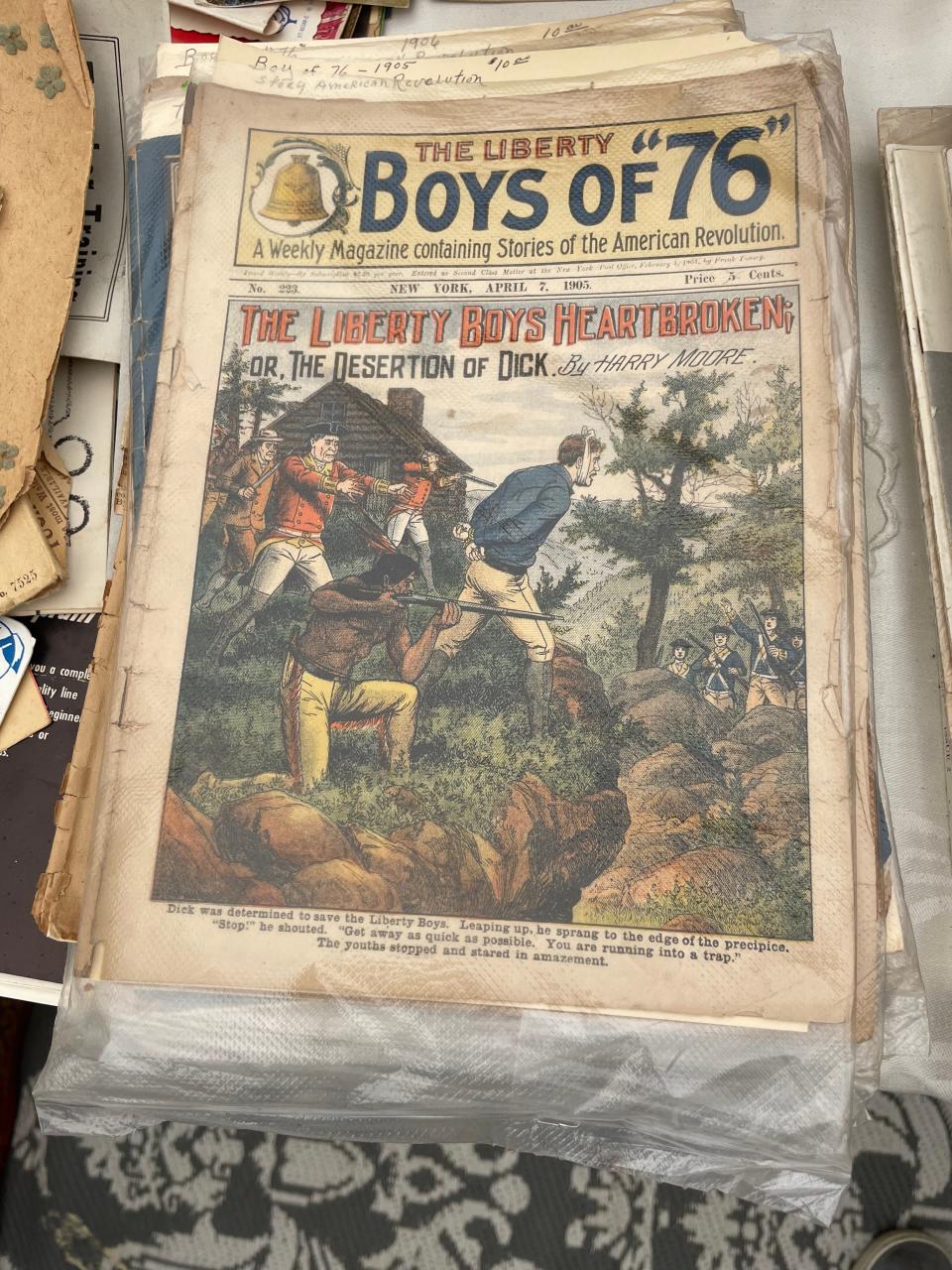 "The Liberty Boys of 76" - a serialized story from the early 1900s telling the story of young soldiers in the Revolutionary War - at Past Cache,  Quaker Acres