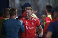 Cricket - England v New Zealand - World Twenty20 cricket tournament semi-final - New Delhi, India - 30/03/2016. England's Ben Stokes celebrates with his teammates after winning their match. REUTERS/Adnan Abidi