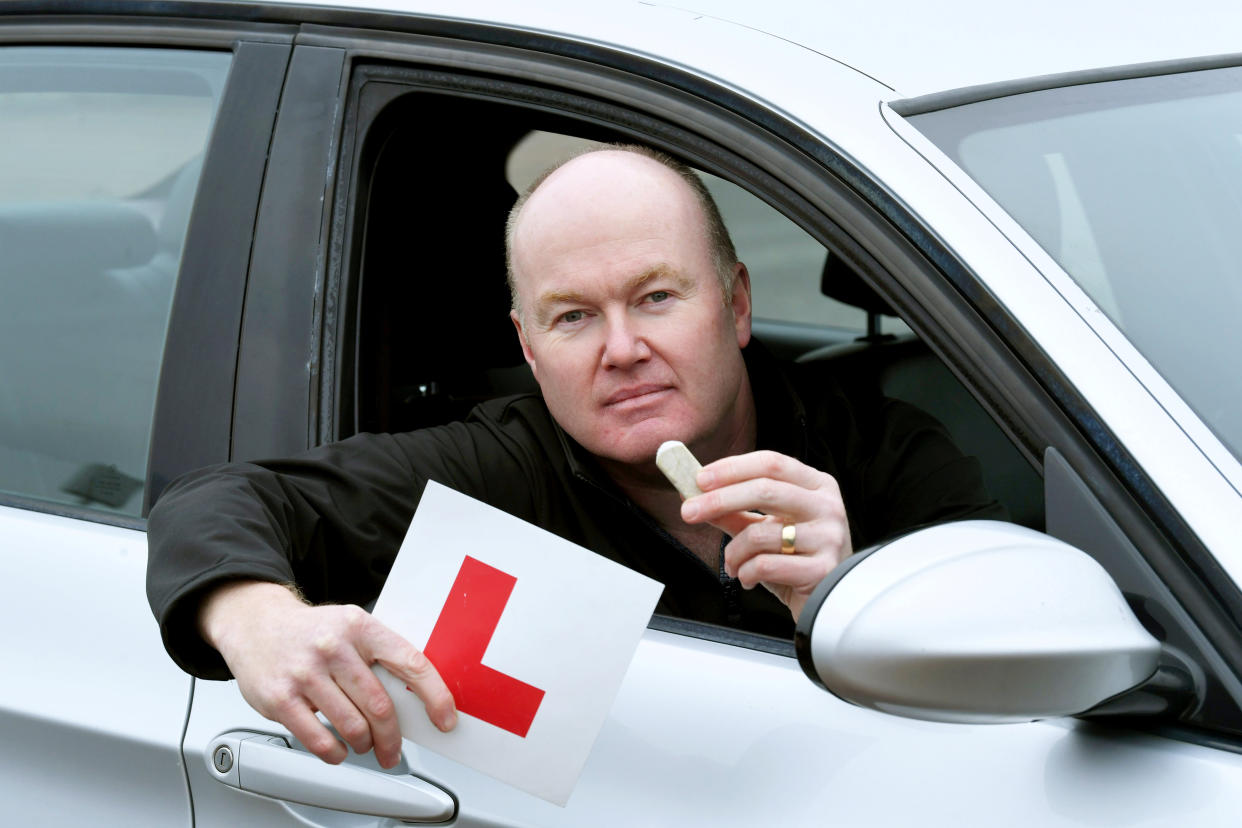 Paul Turner's daughter had her driving test cancelled because of tiny specks of pencil eraser in the car. (SWNS)