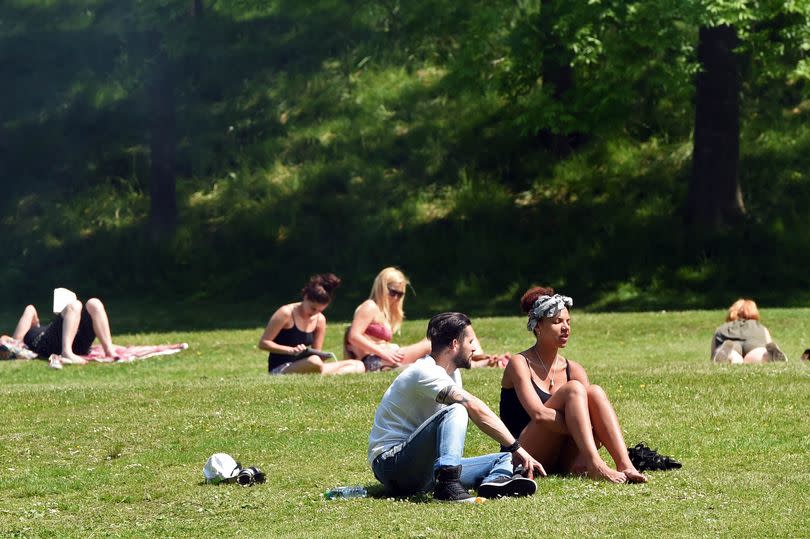 Weather pics, Sun worshippers in Glasgow's Kelvingrove park before the return of the rain tomorrow. Pic by Paul Chappells 06/06/16