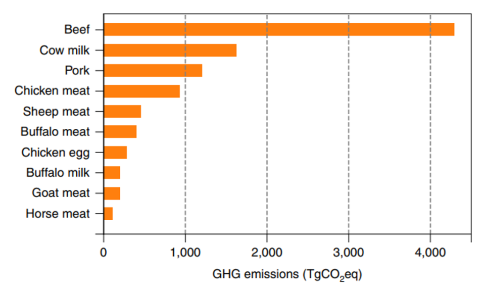 Greenhouse gas emissions from 10 most polluting animal-based foods (Xu et al. (2021))