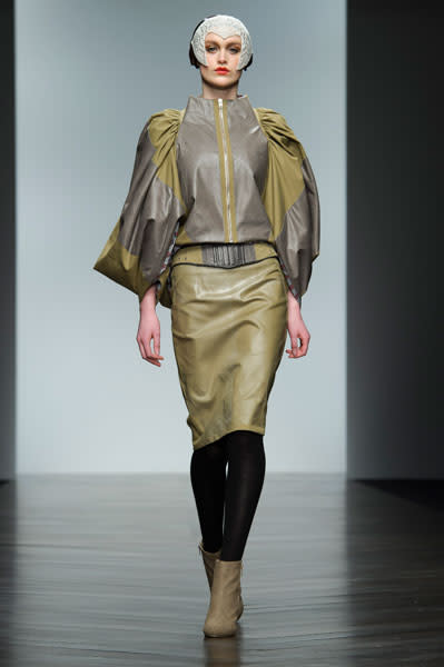 <b><b>London Fashion Week AW13:</b> Bora Aksu</b><br><br>The Turkish designer colour blocked neutral shades.<br><br>Image © PA