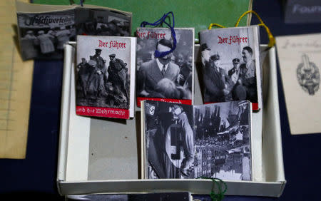 Artifacts are pictured during a media tour of the exhibition entitled 'Hitler - How Could it Happen?' about German Nazi leader Adolf Hitler in a World War Two bunker in Berlin, Germany, July 27, 2017. REUTERS/Fabrizio Bensch