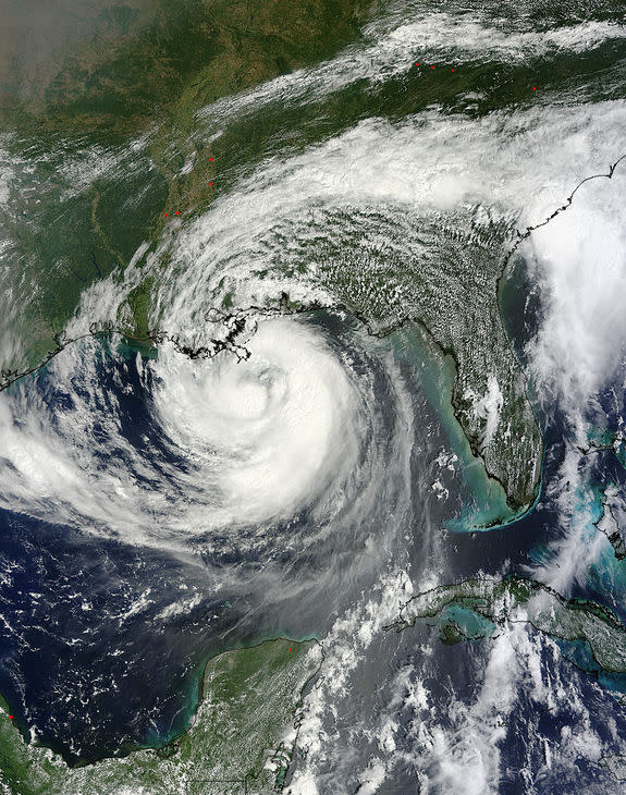 The MODIS instrument on NASA's Terra satellite captured this visible image of Hurricane Isaac as it approached Louisiana on Aug. 28 at 12:30 p.m. EDT.