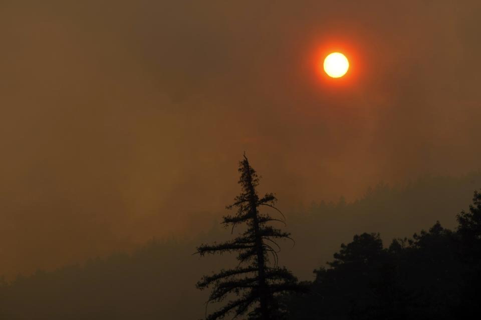 Thick smoke is seen during wildfires in Big Sur, California