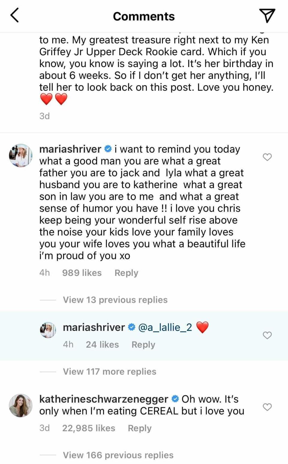 Maria Shriver, Chris Pratt Instagram
