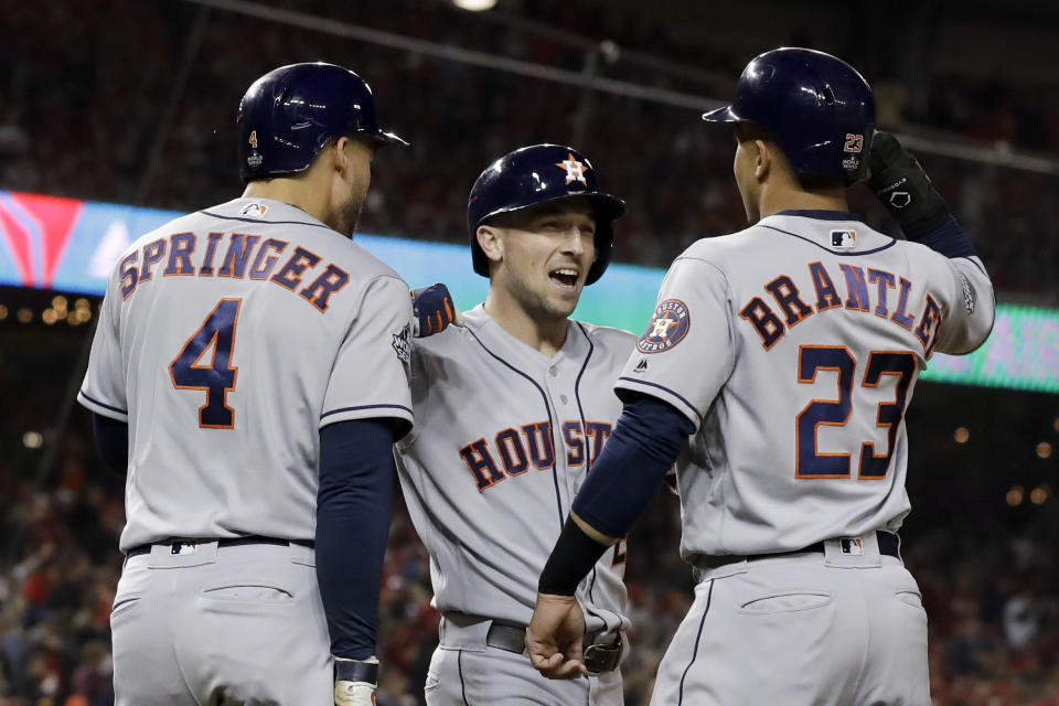 The Houston Astros are clicking on all cylinders again after winning Game 4 of the World Series. (AP Photo/Jeff Roberson)