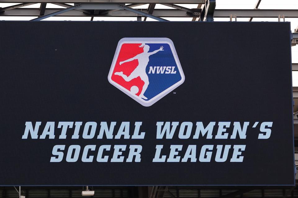 HARRISON, NJ - JUNE 19:  A  general view of the National Womens Soccer League logo on the scoreboard during the first half of the NWSL soccer game between NJ/NY Gotham FC and San Diego Wave FC on June 19, 2022 at Red Bull Arena in HArrison, NJ.  (Photo by Rich Graessle/Icon Sportswire via Getty Images)