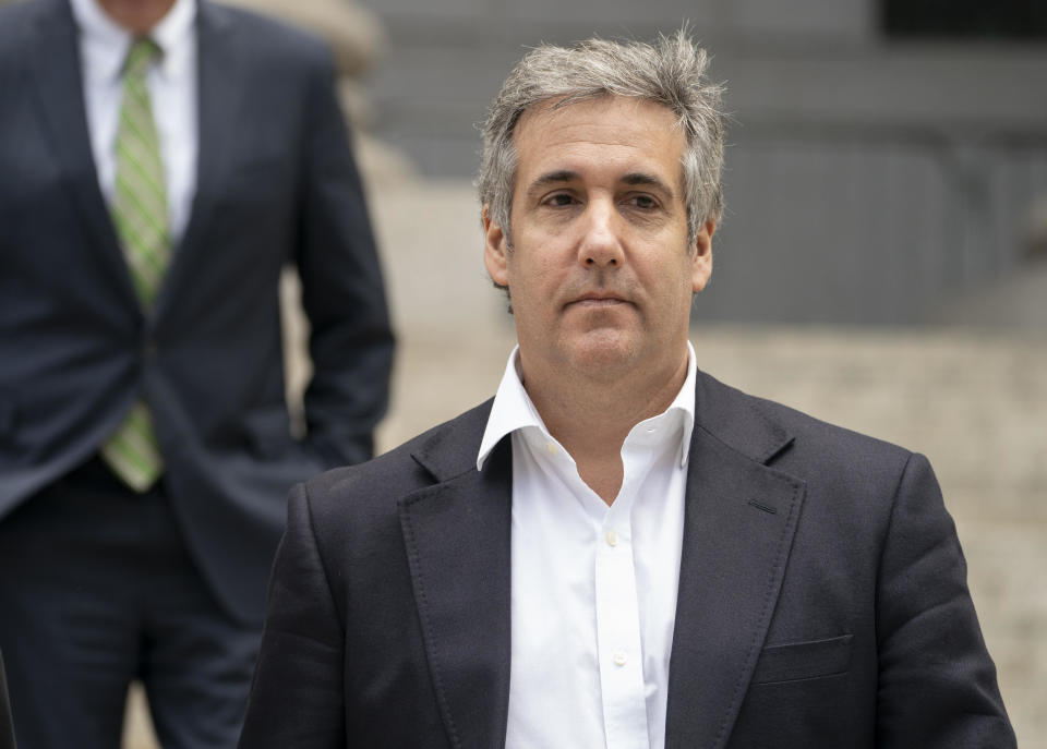 Michael Cohen leaves Manhattan civil court during  a lunch break on July 7, 2023. / Credit: Barry Williams, New York Daily News via Getty Images