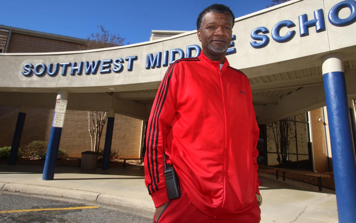 Coach Keith Rhodes stands outside Southwest Middle School Tuesday afternoon, Jan. 11, 2022.