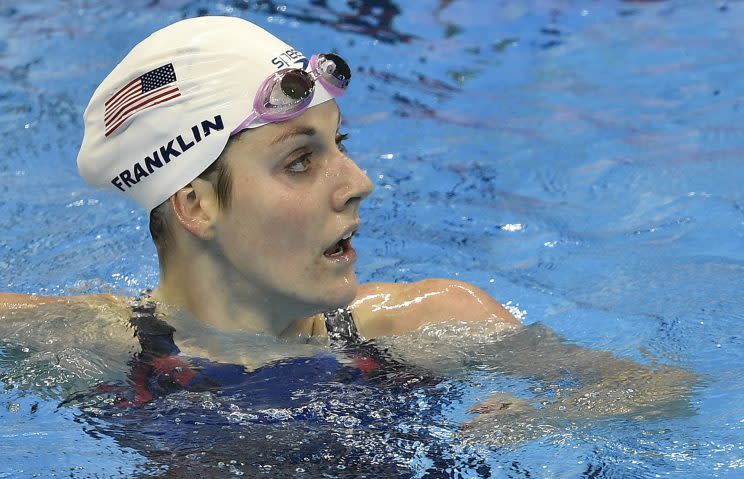 Missy Franklin checks her time after a 200-meter freestyle heat on Monday (AP)