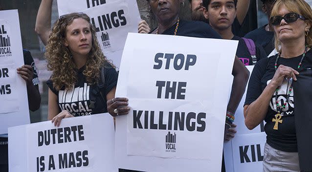 Activists protest the alleged extrajudicial killings of drug addicts in the Philippines under the recently elected Duterte. Photo: Getty